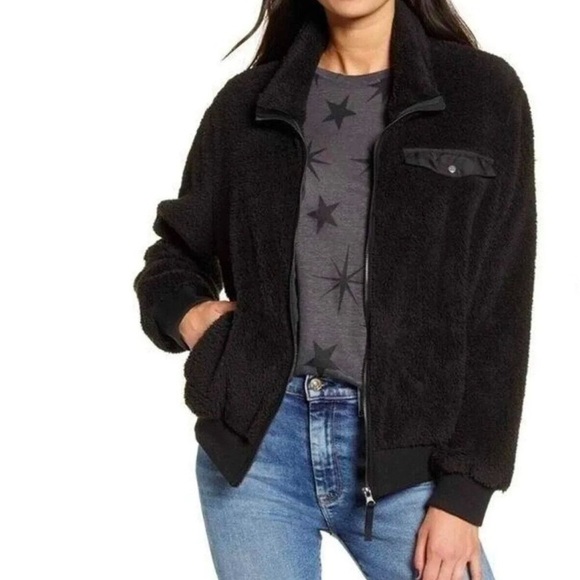 Rails Austin Black High Pile Fleece Full Zip Front Jacket Large Sherpa Soft - Picture 1 of 8